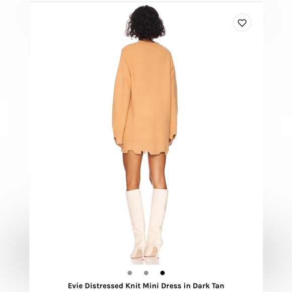 NBD Evie Distressed Mini Sweater Dress in Dark Tan - Picture 2 of 3